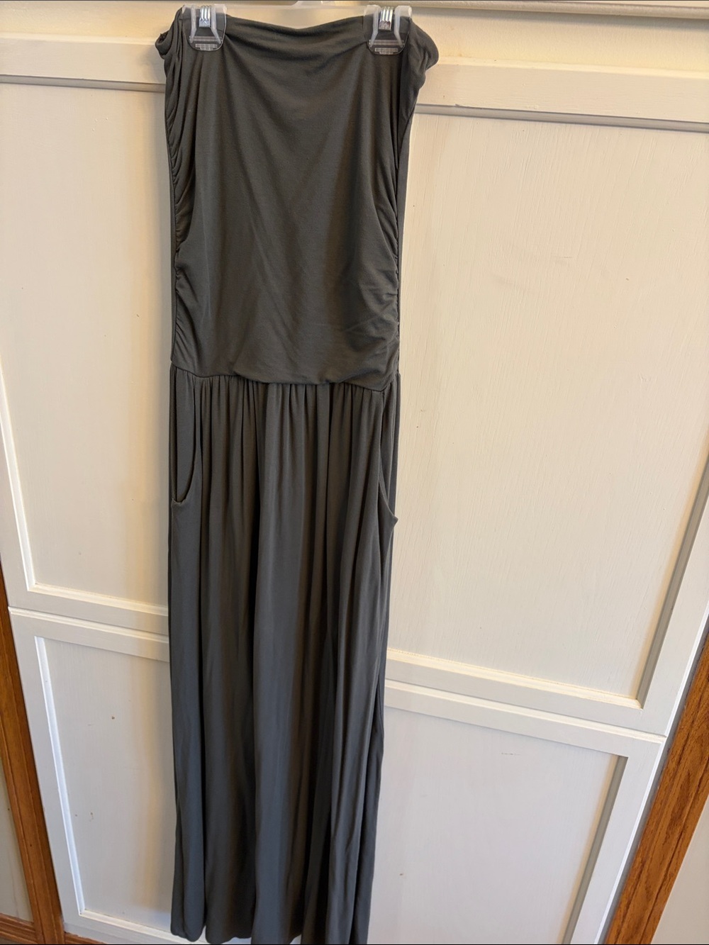 Lascana Bandeau Maxi Dress with pockets in Olive Green Size 2 (34)
